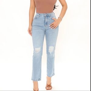 Fashion nova Hailey high rise slim straight jeans- light blue wash